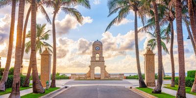 West Palm Beach, Florida clock tower on Worth Avenue, representing Next Chapter Media's photography services for children, weddings, real estate, and events.